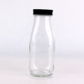 300ml 10oz clear square glass organic juice drinking bottle with metal lid